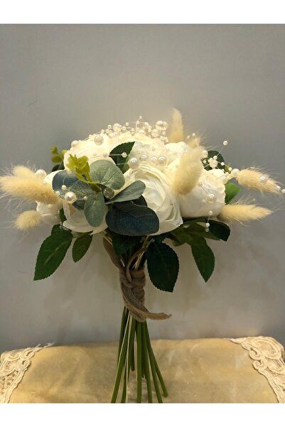 Nimet tasarım Beyaz şakayık incili gelin buketi, incili gelin çiçeği,gelin el...