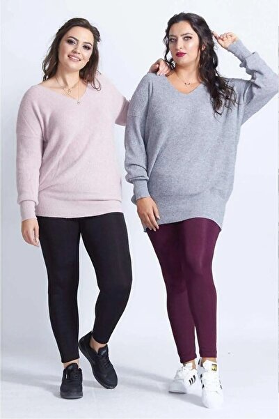 Swana Kadın 2'li Siyah Ve Mürdüm Yüksek Bel Büyük Beden Disko Tayt