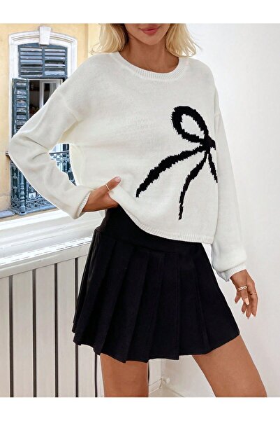 Puella Black Bow Sweater - Bone Crew Neck