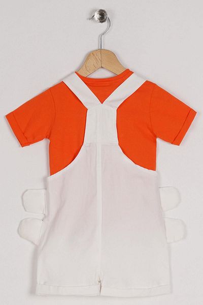 zepkids Crew Neck Short Sleeve Cıvcıv Fıgurlu Pocket White Color Boy's Sortlu Salopet