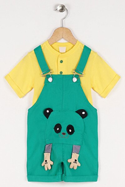 zepkids Bisiklet Yaka Kısa Kol Panda Fıgurlu Icı Tshirtlu Koyu Yeşil Renk Erk...