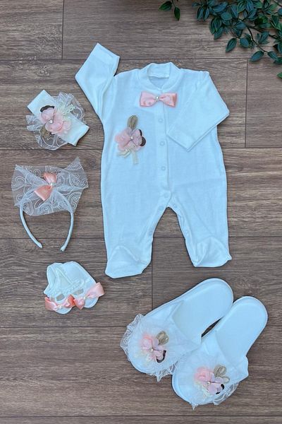 Cherub Baby Salmon Maternity Set for Mother and Baby - Floral Patterned with Overalls (Without Box) (Plain Towel)