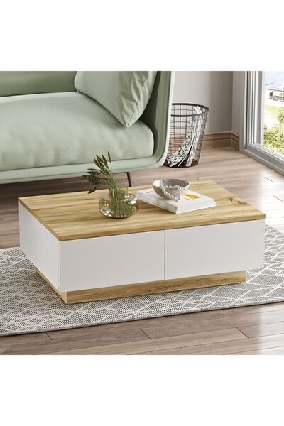 Yurudesign Luvio Orta Sehpa 2 Kapaklı Keçe-beyaz Lv17-wk