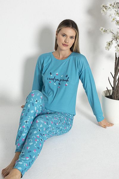 Estiva Winter Floral Patterned Women's Thermal Pajamas Set