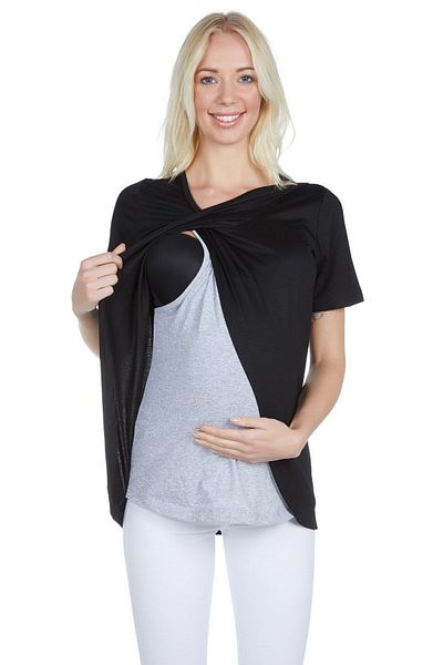 Luvmabelly بلوزة الرضاعة الطبيعية من القطن الأسود Maternity 3502