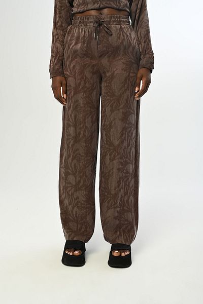 Orfeo Negro Pantaloni de damă maro cu model - talie elastică, picior lat