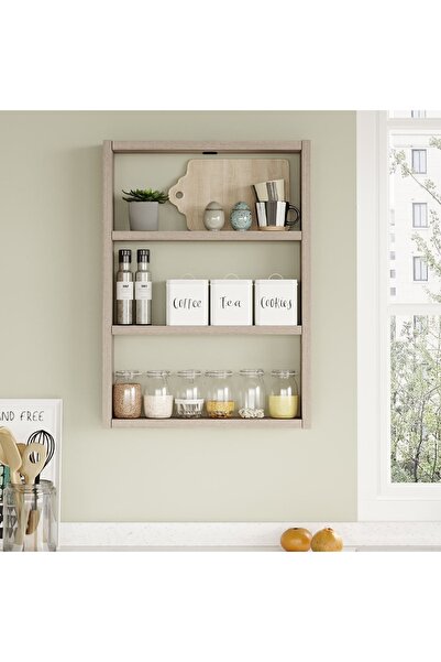 Yurudesign Pera 3'lü Duvar Rafı Mutfak Banyo Rafı Meşe Pr1-o