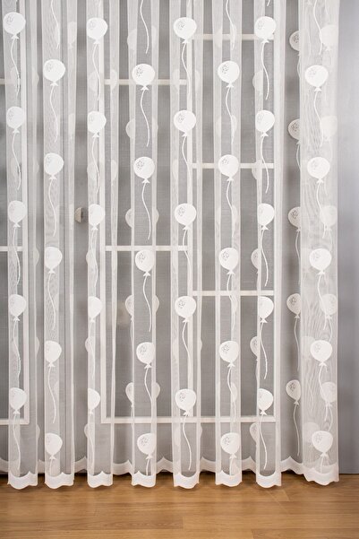 Perdelit Çocuk Odası Balon Desenli Örme Tül Perde 1/3 Sık Pile