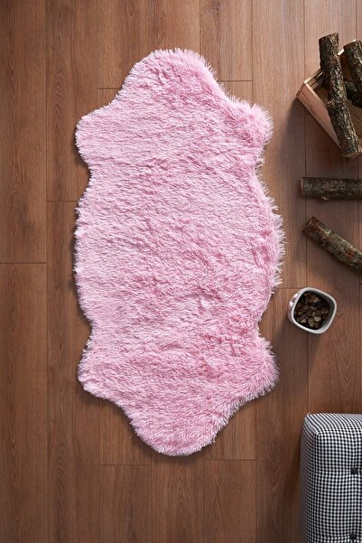 Halımax Tavşan Tüyü Kaymaz Tabanlı Pembe Post Peluş Halı