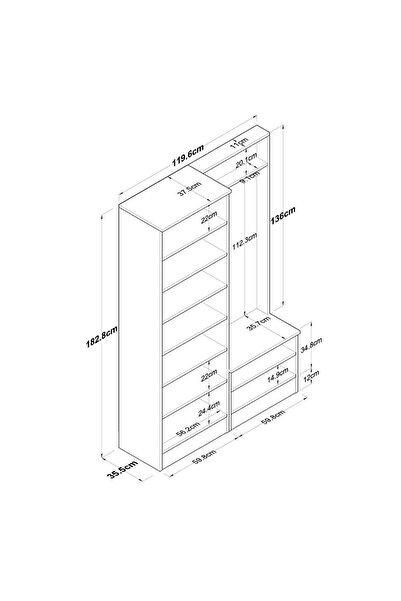 Rani Mobilya Rani P6 Modern Portmanto Raflı Ayakkabılık Vestiyer Beyaz M11