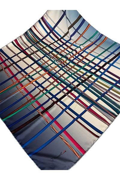 PİRAMİT EŞARPLARI Luxer Pyramid - 90cm X 90cm Eșarfă Geometrică Albastră Es-46