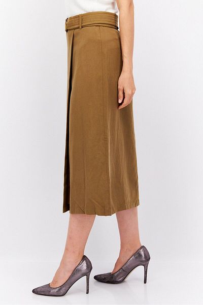 Esprit Women Solid Belted Midi Skirts, Olive