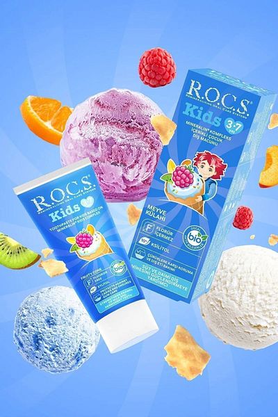 R.O.C.S. معجون أسنان للأطفال من عمر 3 إلى 7 سنوات من روكس - مخروط فواكه فواكه 35 مل × 2 قطعة