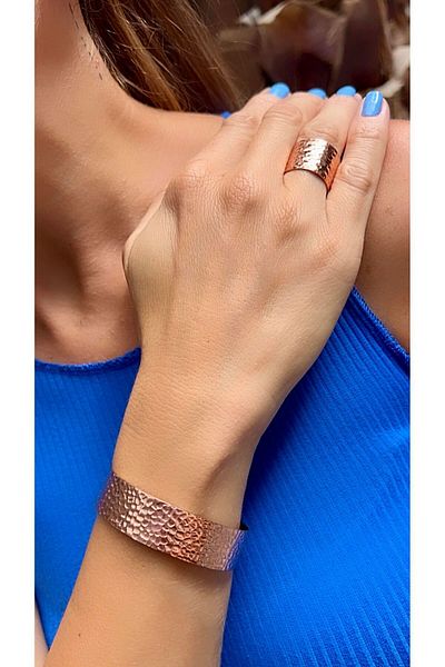 Kutcha Accessories Elegant and Stylish Copper Bracelet and Ring Set - Handmade