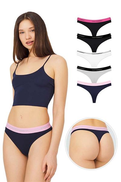 Cottonhill Pack of 5 - 2 Cotton Basic Women's Thong Panties