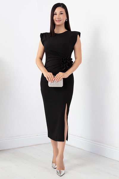 PULLIMM Rochie creponată - Umăr căptușit și detaliu trandafir NY4407
