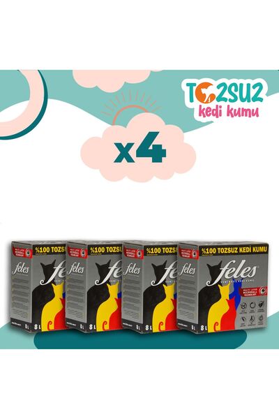 FELES Tozsuz Kedi Kumu 4 Adet Kutu (TAMAMEN DOĞAL , AKTİF KARBONLU)