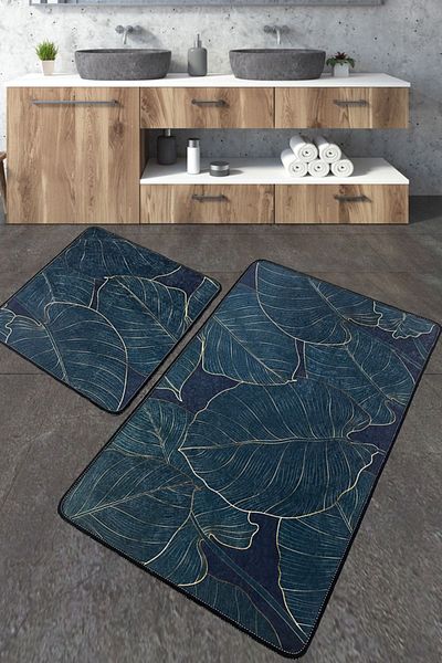 Chilai Home 2-Piece Zeleno Bathroom Rug Set Djtbanyo Non-Slip Washable