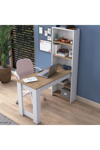 Rani Mobilya Rani Ha106 Raflı Çalışma Ofis Bilgisayar Masası Sepet Ceviz - Beyaz