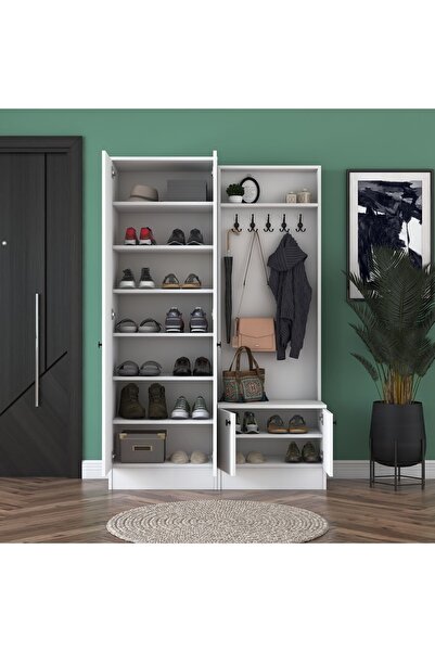 Rani Mobilya Rani P6 Modern Portmanto Raflı Ayakkabılık Vestiyer Beyaz M11