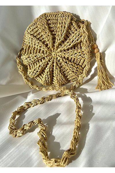 DNA MODA Bohemian Macaron Straw Bag - Hand Knitted and Paper String Bag