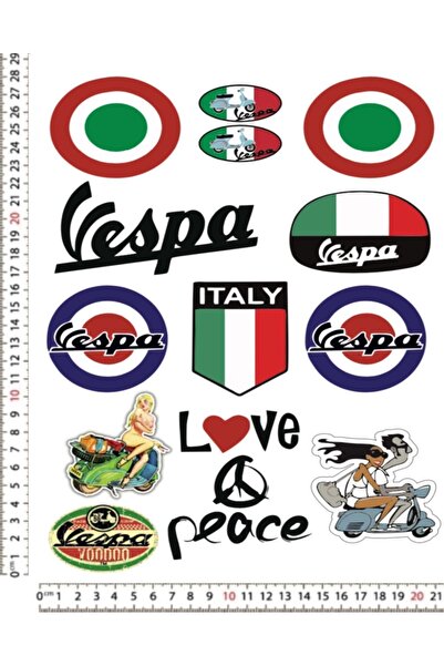 Phoenix VESPA İTALYA MOTORSİKLET KASK STİCKER ÇIKARTMA SETİ