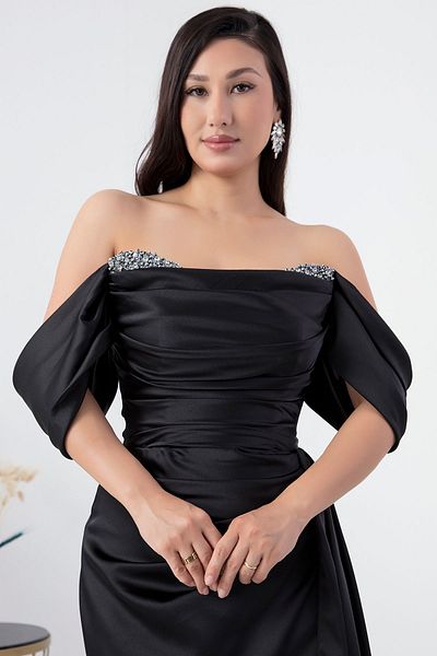 PULLIMM Rochie de seara din satin - Detaliu piept Stone, ECR5007