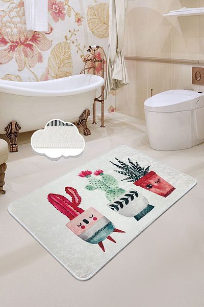 Chilai Home Happy Cactus 70x120 cm Χαλί μπάνιου Αντιολισθητική βάση που πλένεται Djth