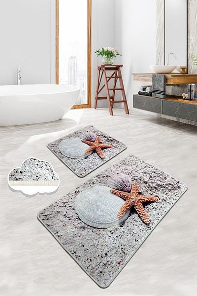 Chilai Home Starfish Set de 2 covorașe de baie, lavabil, cu bază anti-alunecare, set de scaune de toaletă Djt