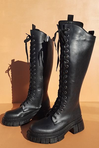SEEM & BE Sophia Lange Damenstiefel mit Reißverschluss und Schnürung
