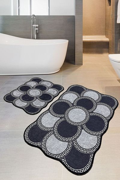 Chilai Home Ciorcail Set of 2 Bathroom Rug Washable Non-Slip Base Mat Toilet Set Djtbanyo