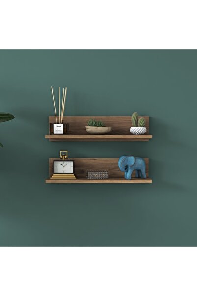 Rani Mobilya Rani E18 Dekoratif 2 Li Duvar Rafı Minyatür Ceviz