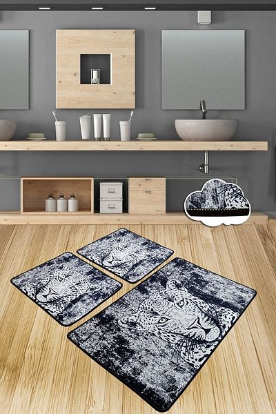 Chilai Home Комплект за баня Tiger от 3 части - килим, постелка, миеща се неплъзгаща се основа и вана DJT