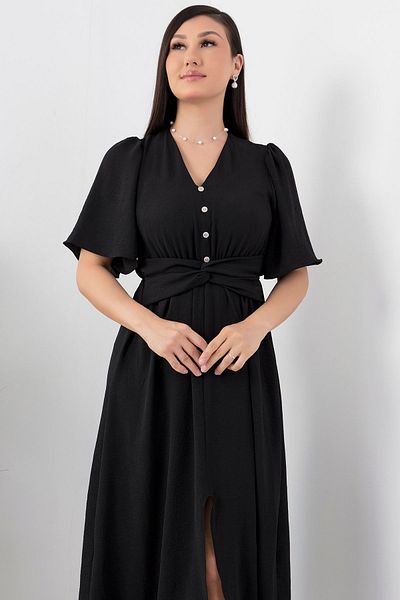 PULLIMM Waisted Dress with Buttons and Belt - GRS3484