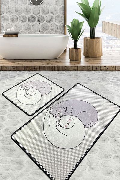 Chilai Home Washable Non-Slip Based 2-Piece Floor Bathroom Rug Djtbathroom Set