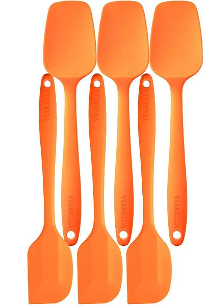 viarella Silicone Spoon Spatula Set 6 Pieces Fireproof Non-Stick Anti-Scratch Orange