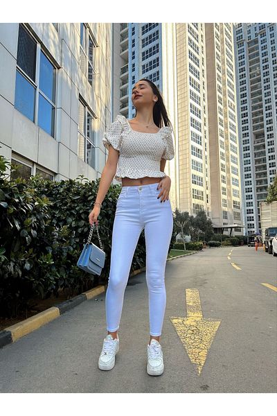 Jöns Butik High Waist Lycra Classic Cut Women's White Trousers