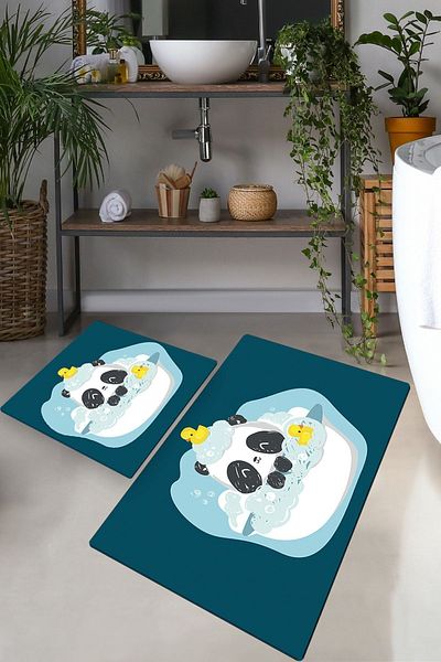 Chilai Home Panda in the Water 2-Piece Bathroom Set: Rug and Mat