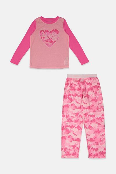 Hurley Kid Girls 2 Pieces Top And Pants Sleepwear Set, Pink