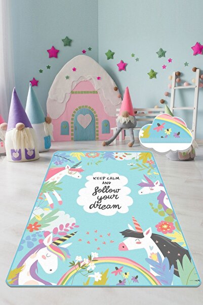 Chilai Home Cute Unıcorn Çocuk Ve Bebek Halısı Yıkanabilir ,kaymaz Taban Djth
