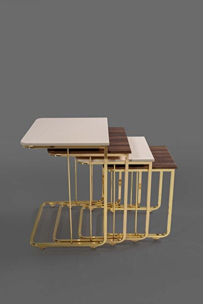 Veys Sehpa Tekerlekli Gold 4 Lü Zigon Sehpa - - Yan Sehpa