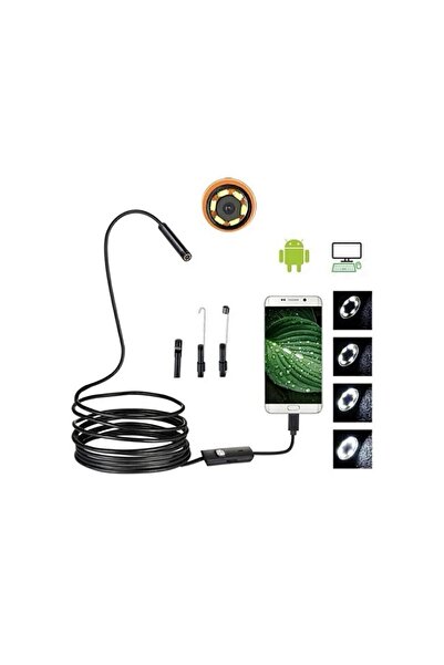 Vothoon Endoskop Yılan Video Kamera Led'li 5 Metre 7 Mm Sert Kablo