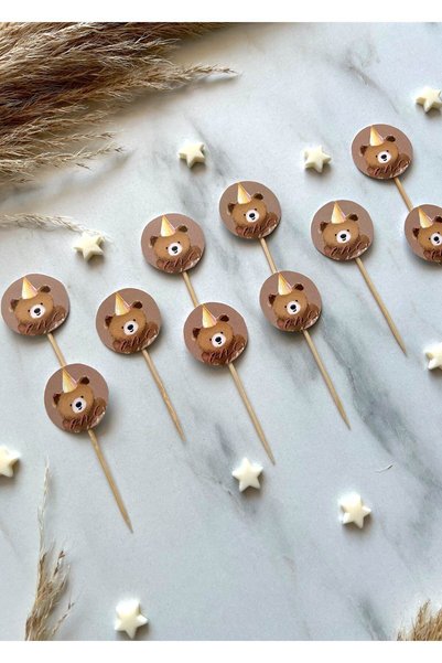 The Istanbul Event Set of 10 1 Year Old Little Teddy Bear Themed Cupcake Toppers - Birthday Topper Set