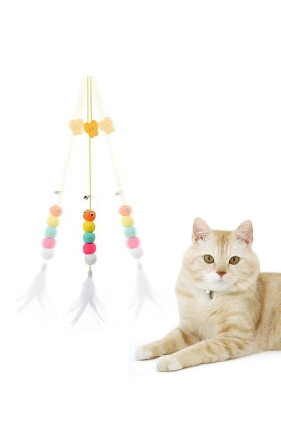 COZY SENSE Colorful Movable Cat Playing Fishing Rod - Caterpillar Smart Cat Ball and Bed with Bells