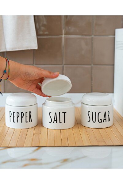 KaiHome طقم مرطبان بورسلين 350 مل - ملح/فلفل/سكر 3 قطع