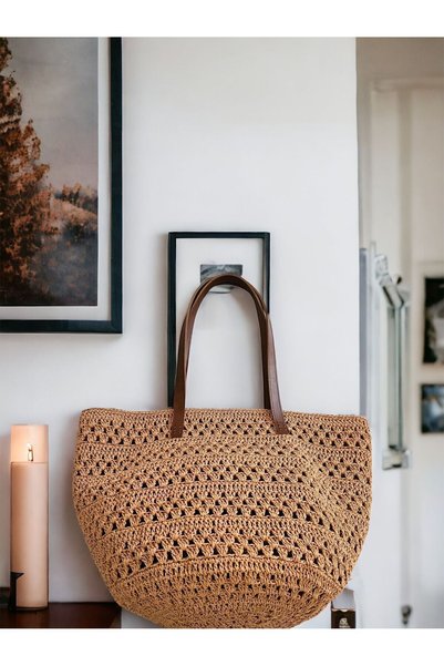 irongarden Bac Paper Rope Hand Knitted Shoulder Beach Bag