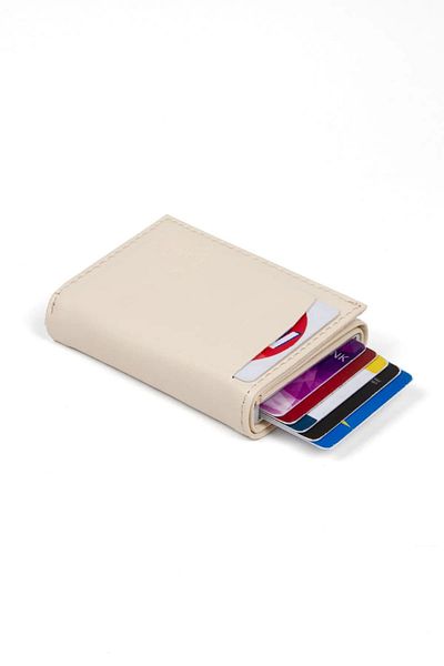 GOLDBAGS Women's Vegan Leather Aluminum Mechanism Slide Card Holder Wallet