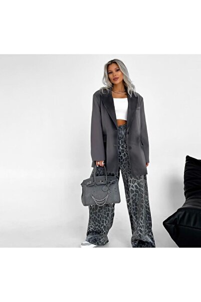 Modark Saten Leopar Desenli Bol Paça Palazzo Pantolon