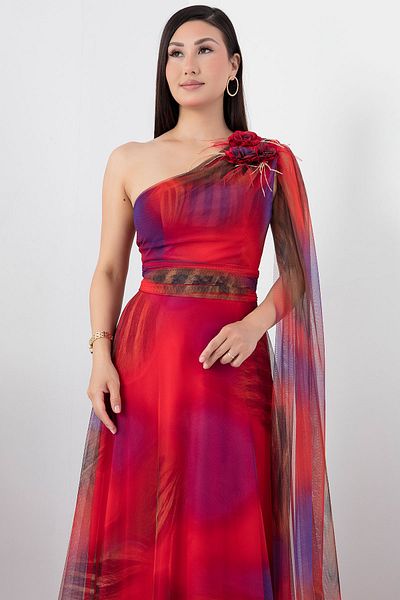 PULLIMM Rochie din tul - Imprimat pe un umăr, SB7212