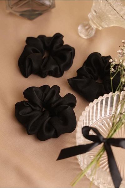 SARAH Set cu catarame din satin negru din 3 piese